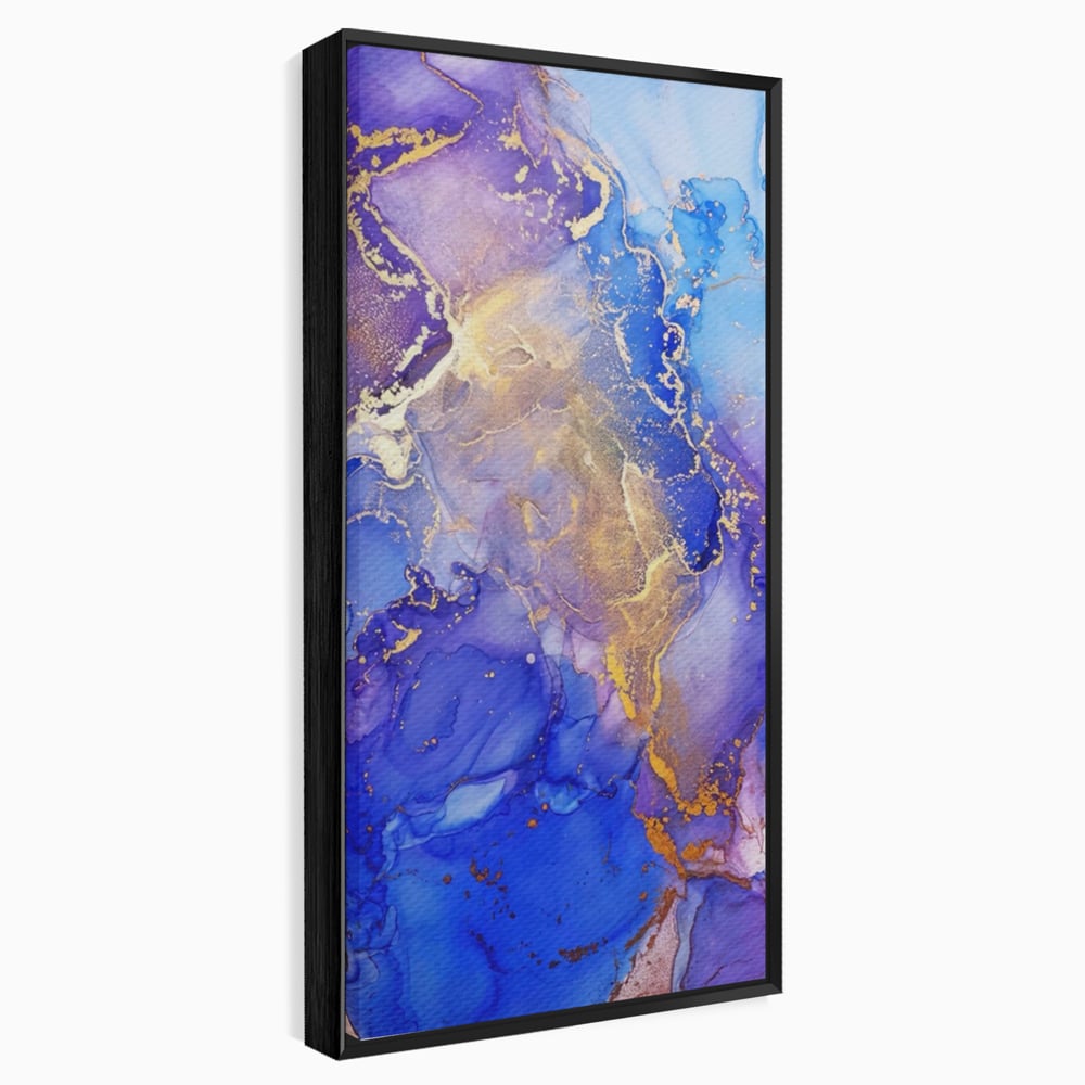 Tablou canvas cu pictura abstracta cu efect de marmura, in rama de aluminiu negru